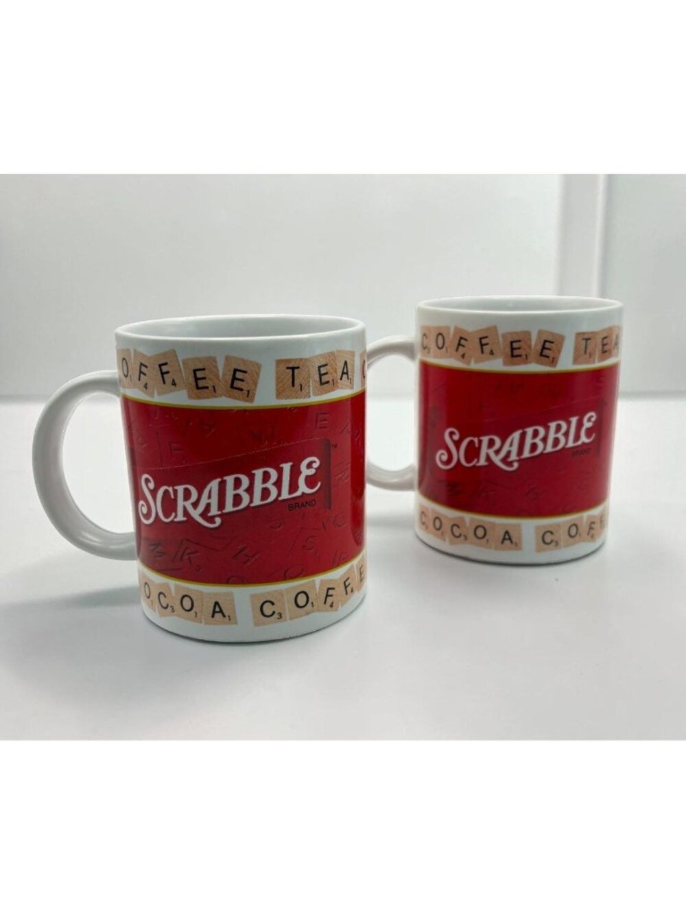 Scrabble Word Game Lovers Coffee Mug Set Tea Cocoa Cup Pair Red 10oz Ceramic